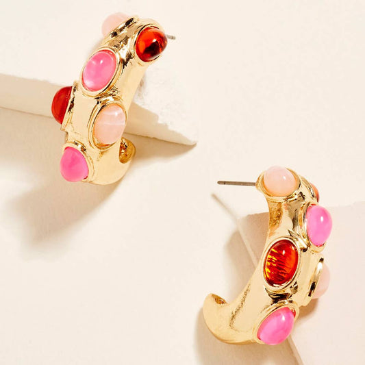 Oval Embellished Chunky Hoop Earrings