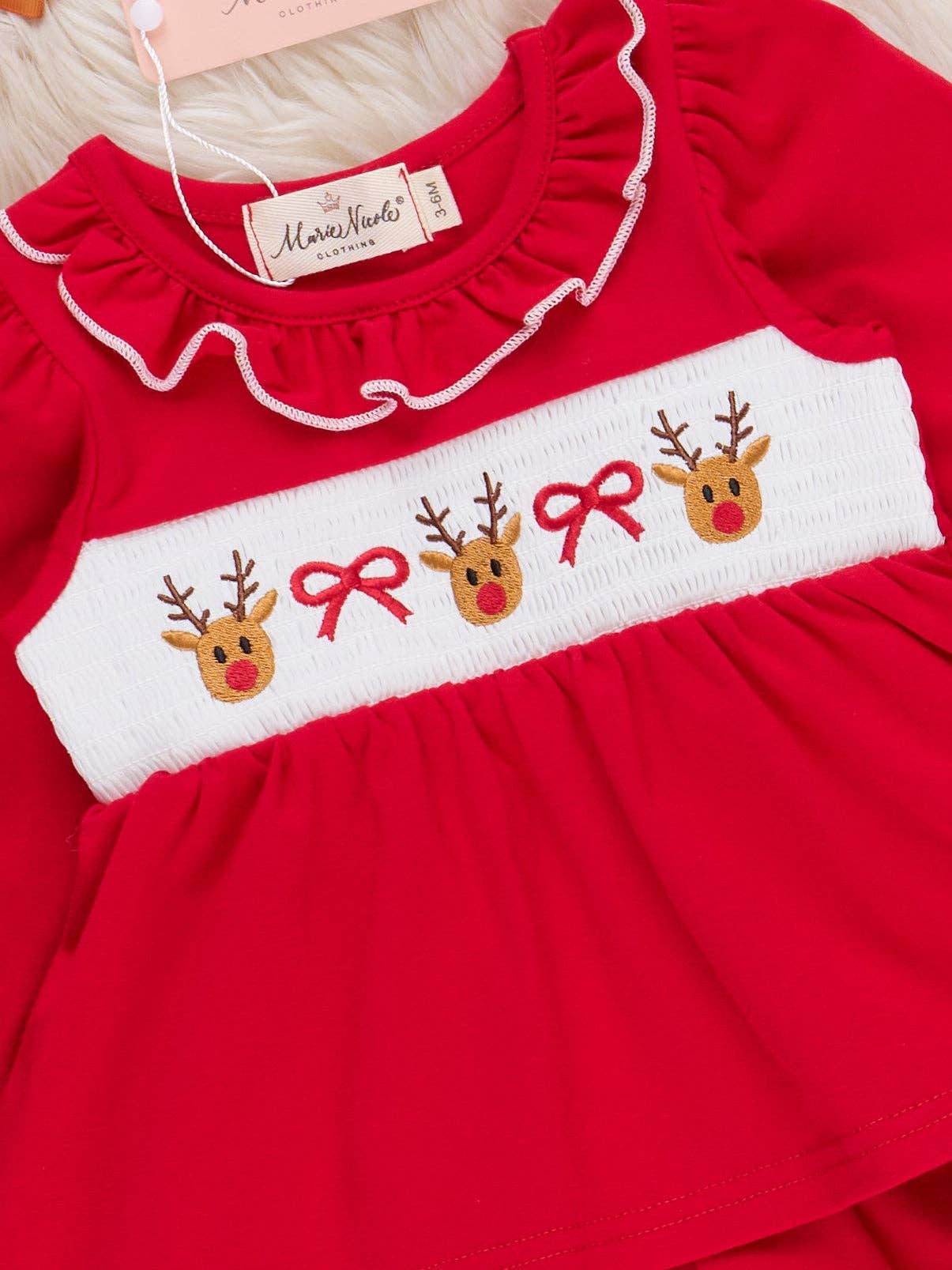 Reindeer Ribbons Smocked Bloomers Outfit