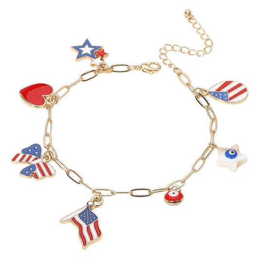 USA Flag Bow Charm Bracelet