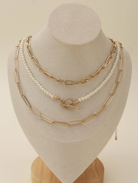 Multi Pearl Toggle Chain Necklace Set