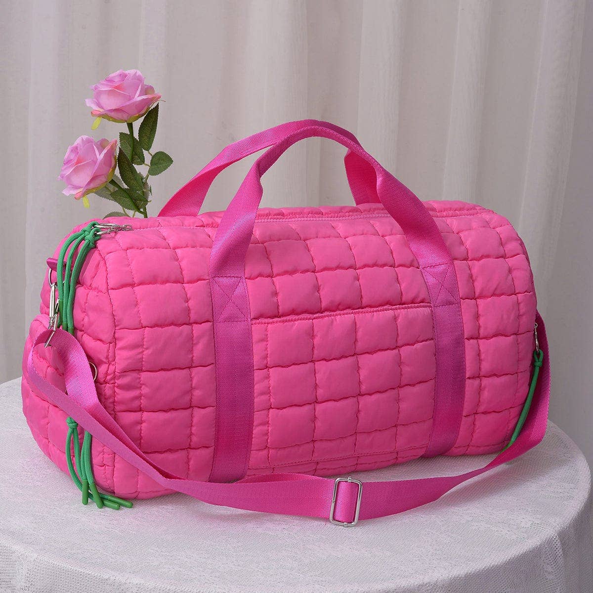 Pink Quilted Puffer Weekender