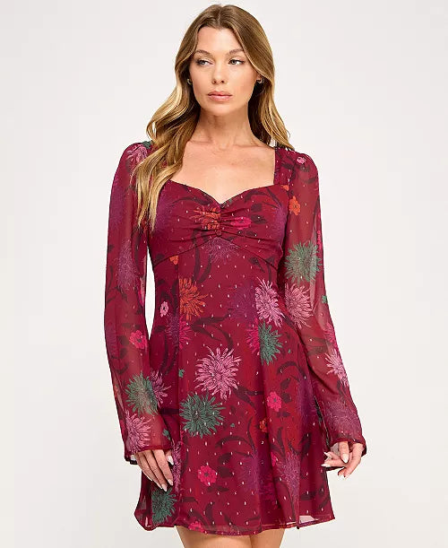 Seni & Cade Juniors' Square-Neck Jacquard Fit & Flare Dress