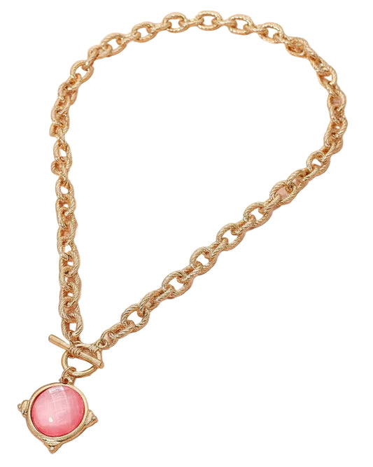 Faceted Round Stone Pendant Toggle Necklace