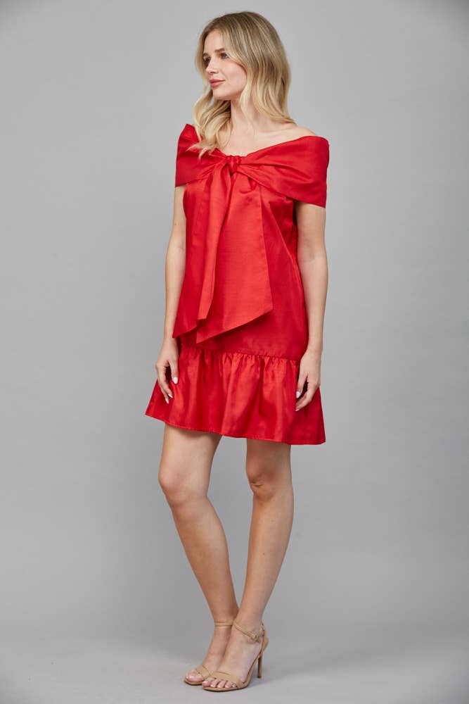 Oversized Bow Holiday Taffeta Dress