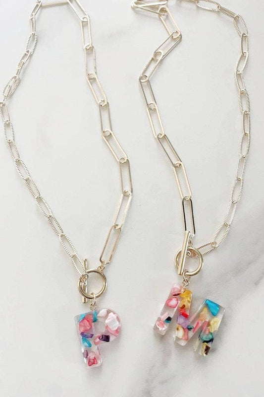 Rainbow Acrylic Initial Toggle Chain Necklace