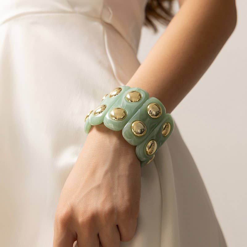 Color-Block Gold Acrylic Stretch Cord Bracelet