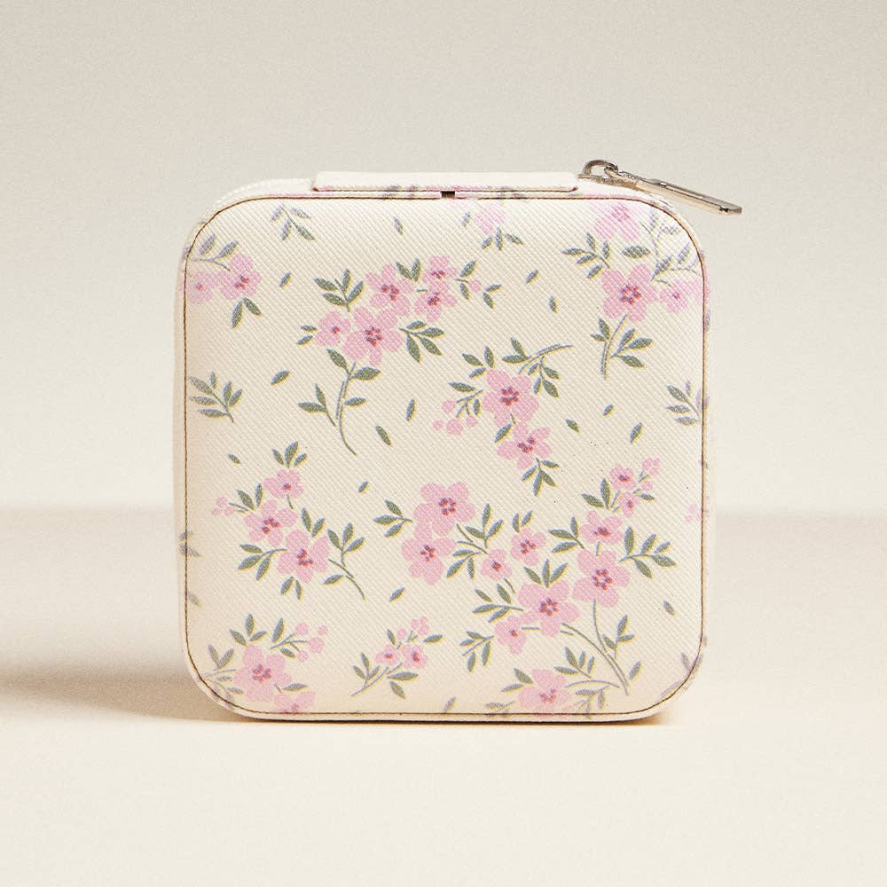 Pink Flower Portable Square Jewelry Box
