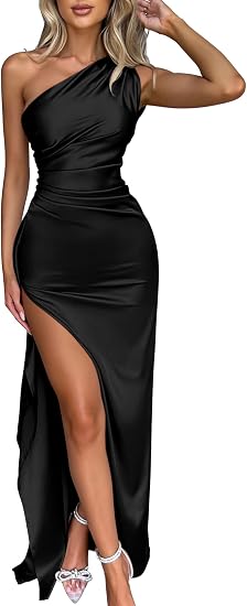 One Shoulder Satin Dress