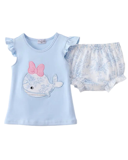 Blue Whale Ruffle Bloomer Set