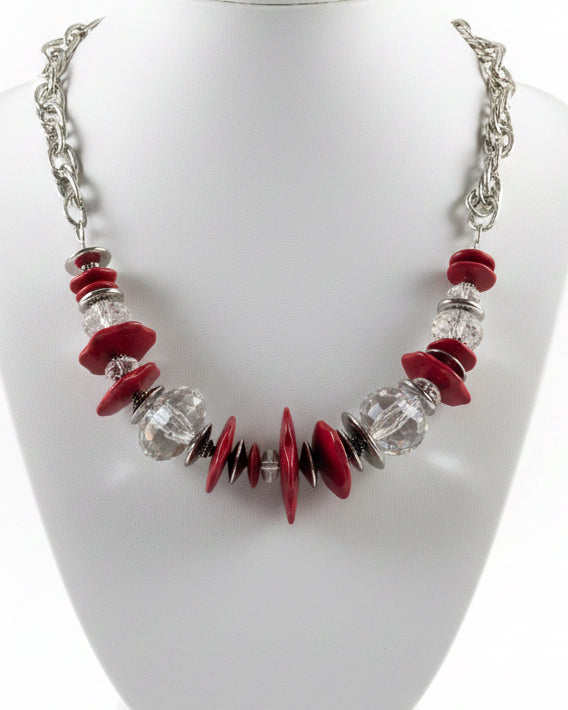 Vintage Red & Crystal Chunky Statement Game Day Necklace
