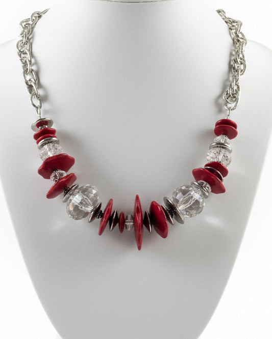 Vintage Red & Crystal Chunky Statement Game Day Necklace