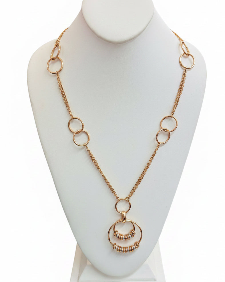 Tri-Color Kinetic Ring Statement Necklace