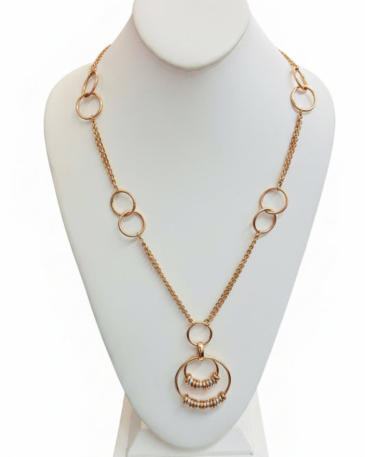Tri-Color Kinetic Ring Statement Necklace