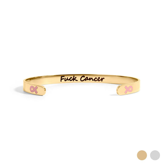 18K Gold PVD Stainless Steel Adjustable Bangle F*ck Cancer