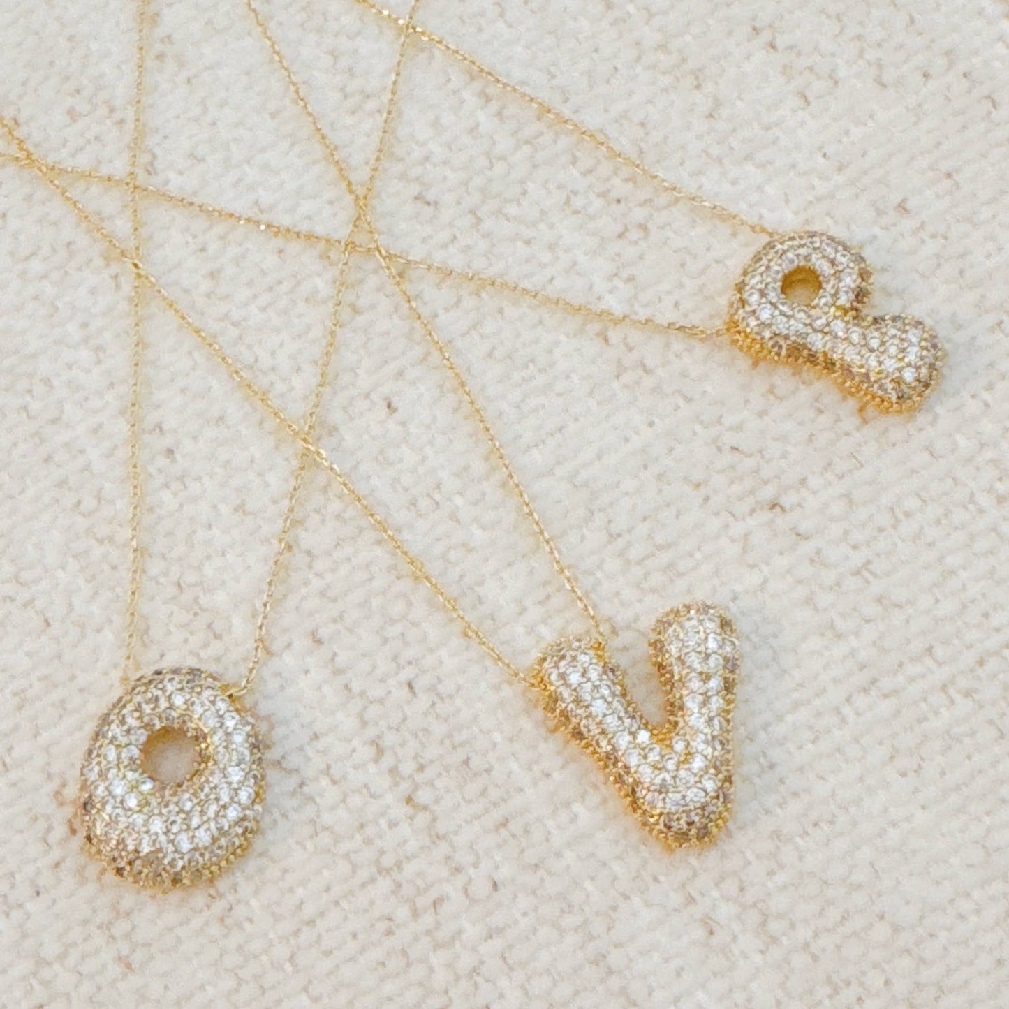 Crystal Puffy Initial Necklace