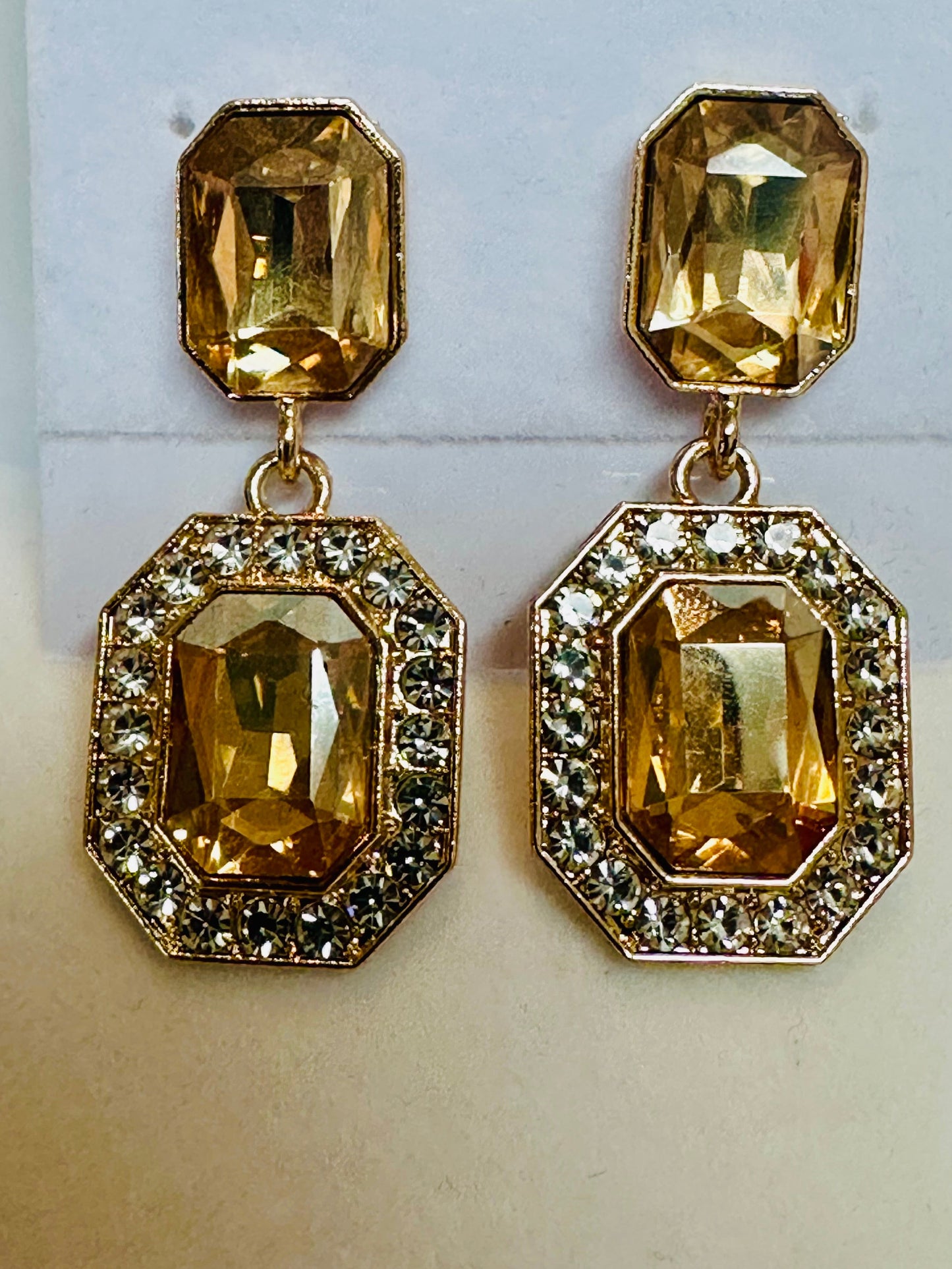 Vintage Honey Topaz Emerald-Cut Drop Earrings