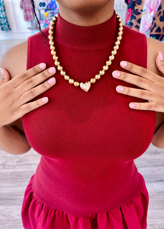 Puffy Heart Ball Chain Statement Necklace
