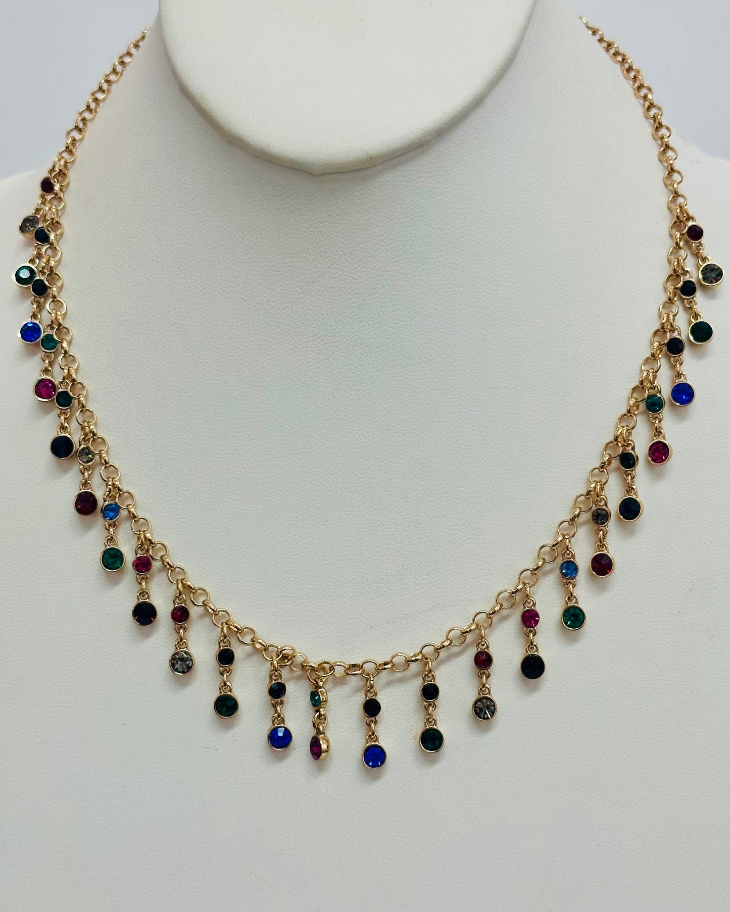 Multi-Color Crystal Fringe "Raindrop" Necklace
