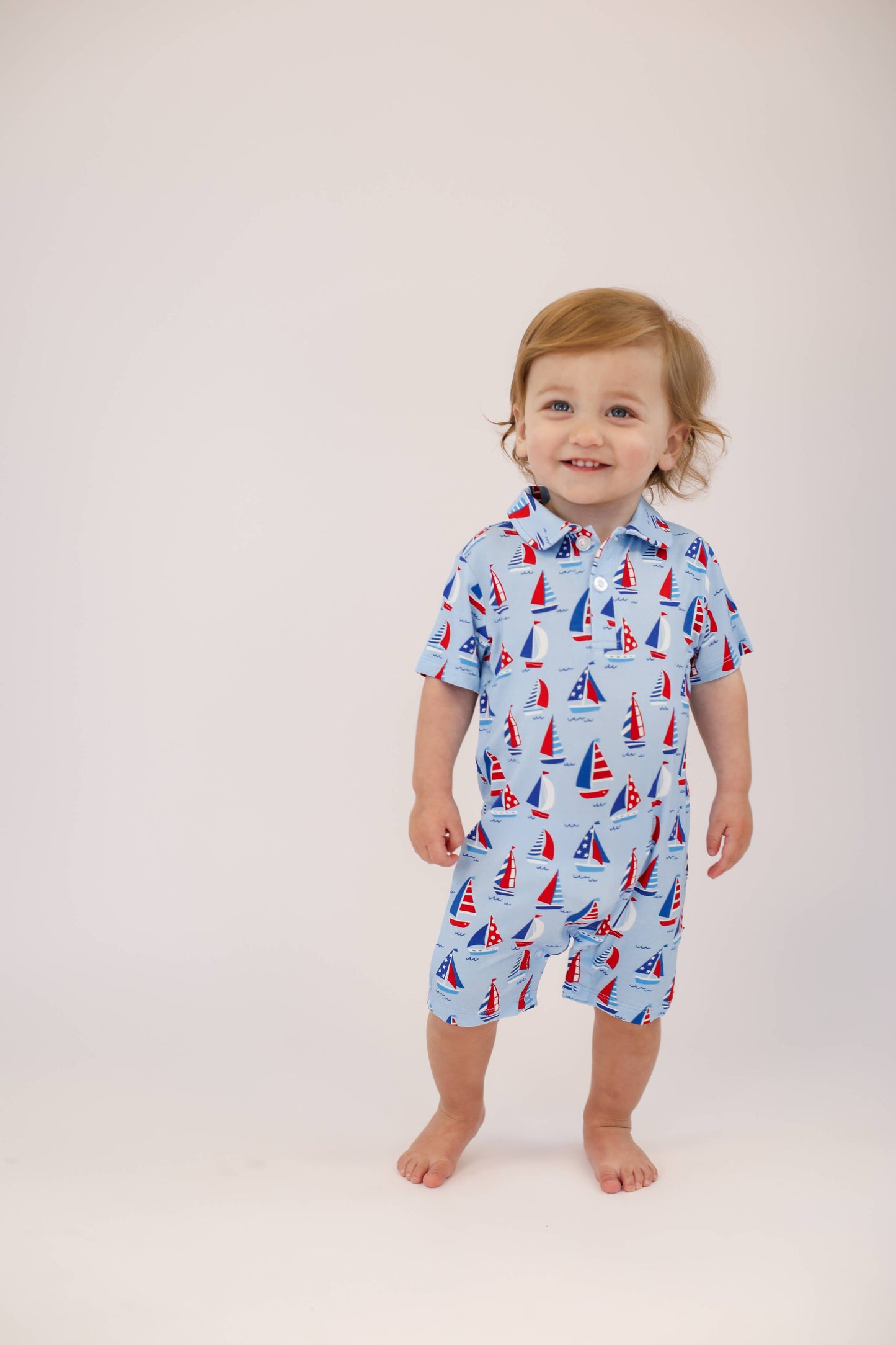 Sail Away Patriotic Short Sleeve Polo Romper