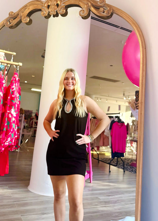 Rhinestone Keyhole A-Line Dress