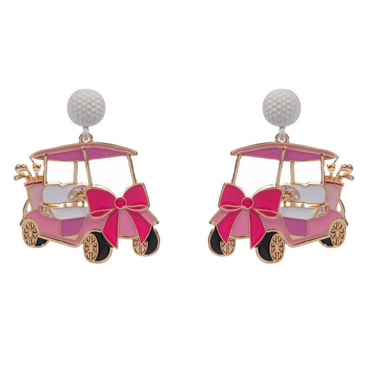 Enamel Bow Golf Cart Dangle Earrings