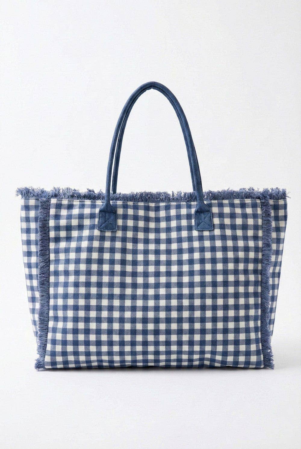 Navy Gingham Beach Tote Bag