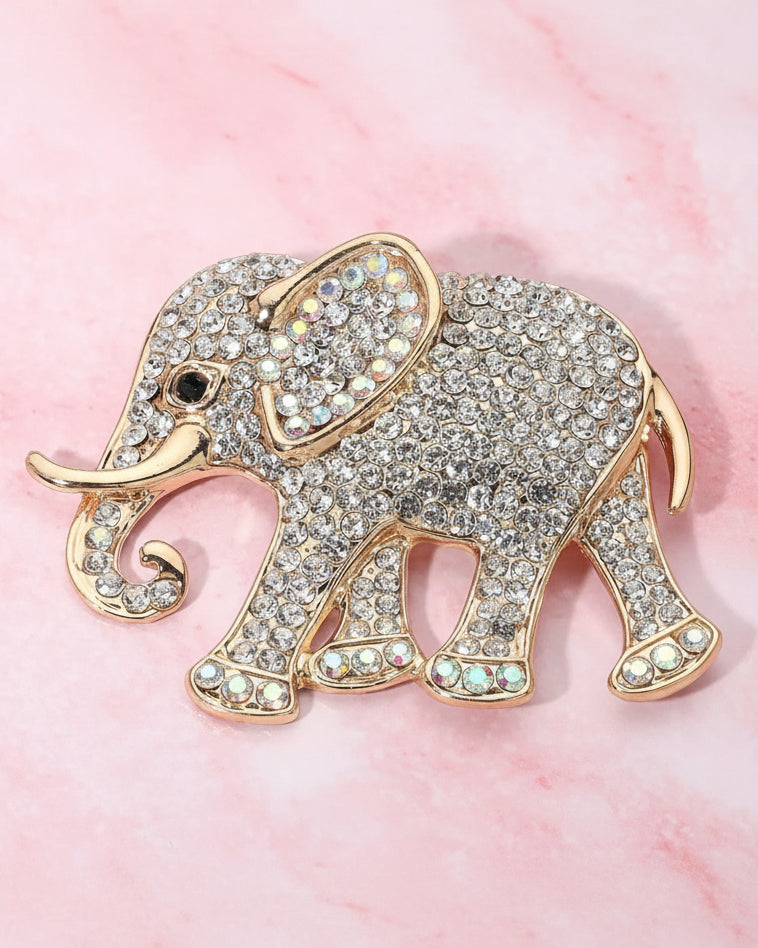 Rhinestone Embellished Elephant Brooch