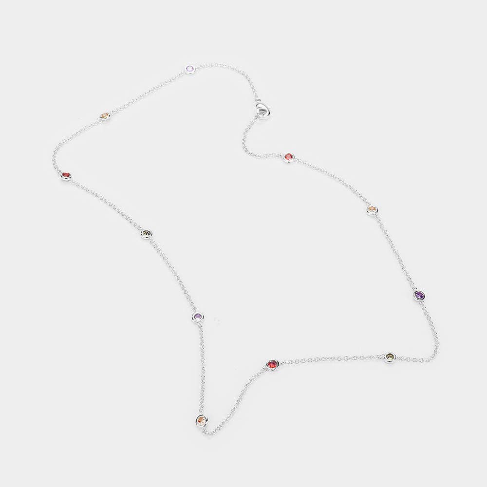 Gold Dipped Brass Metal Round CZ Station Necklace