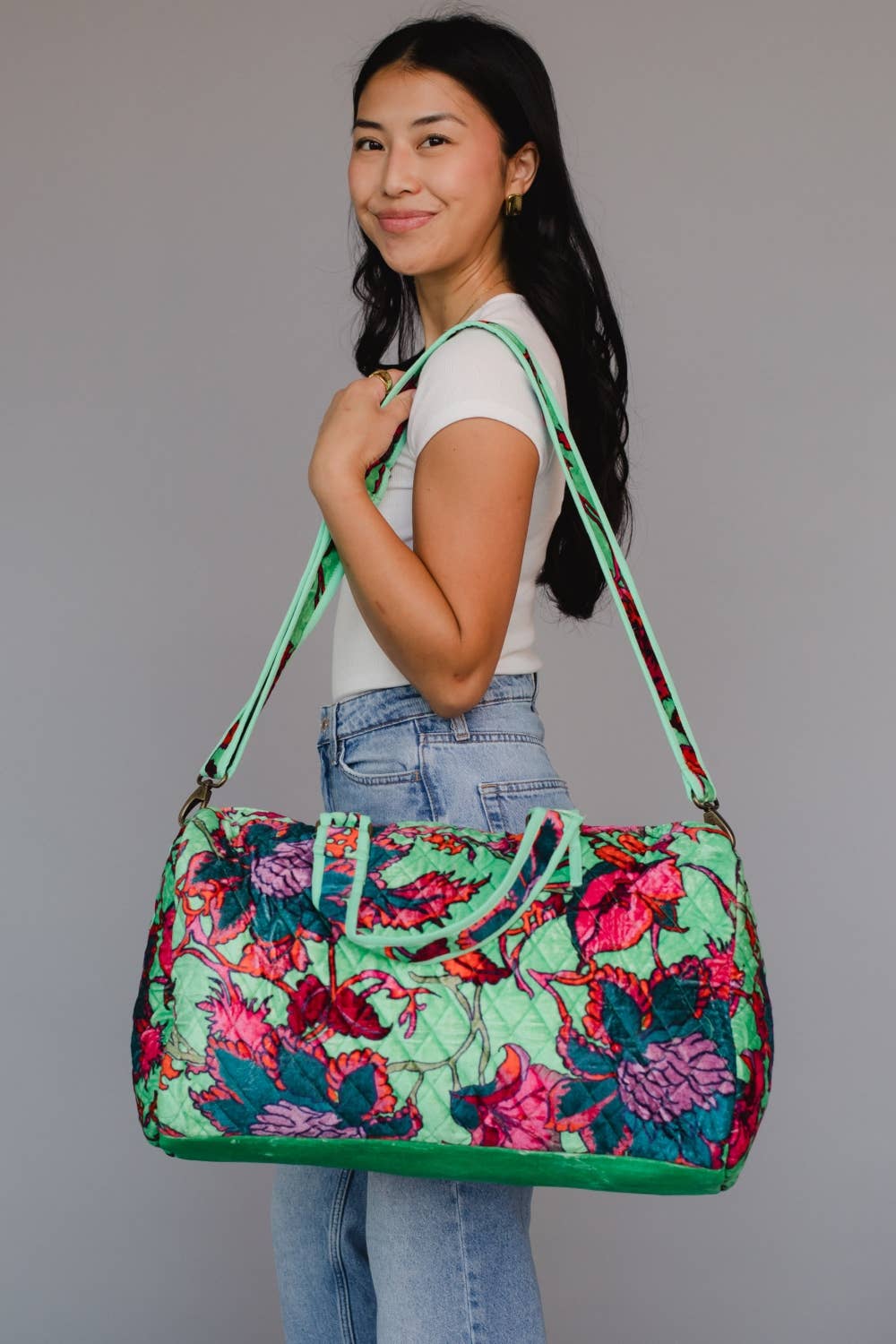 Mint & Multicolored Floral Duffle