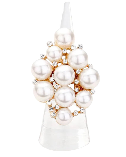 Pearl Rhinestone Statement Stretch Ring