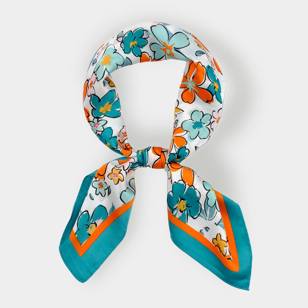 Flower Printed Silky Bandana Scarf