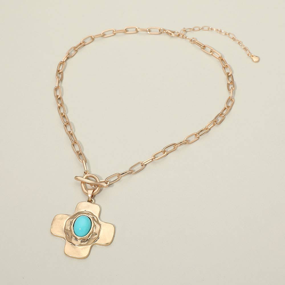 Oval Pearl Toggle Cross Pendant Necklace