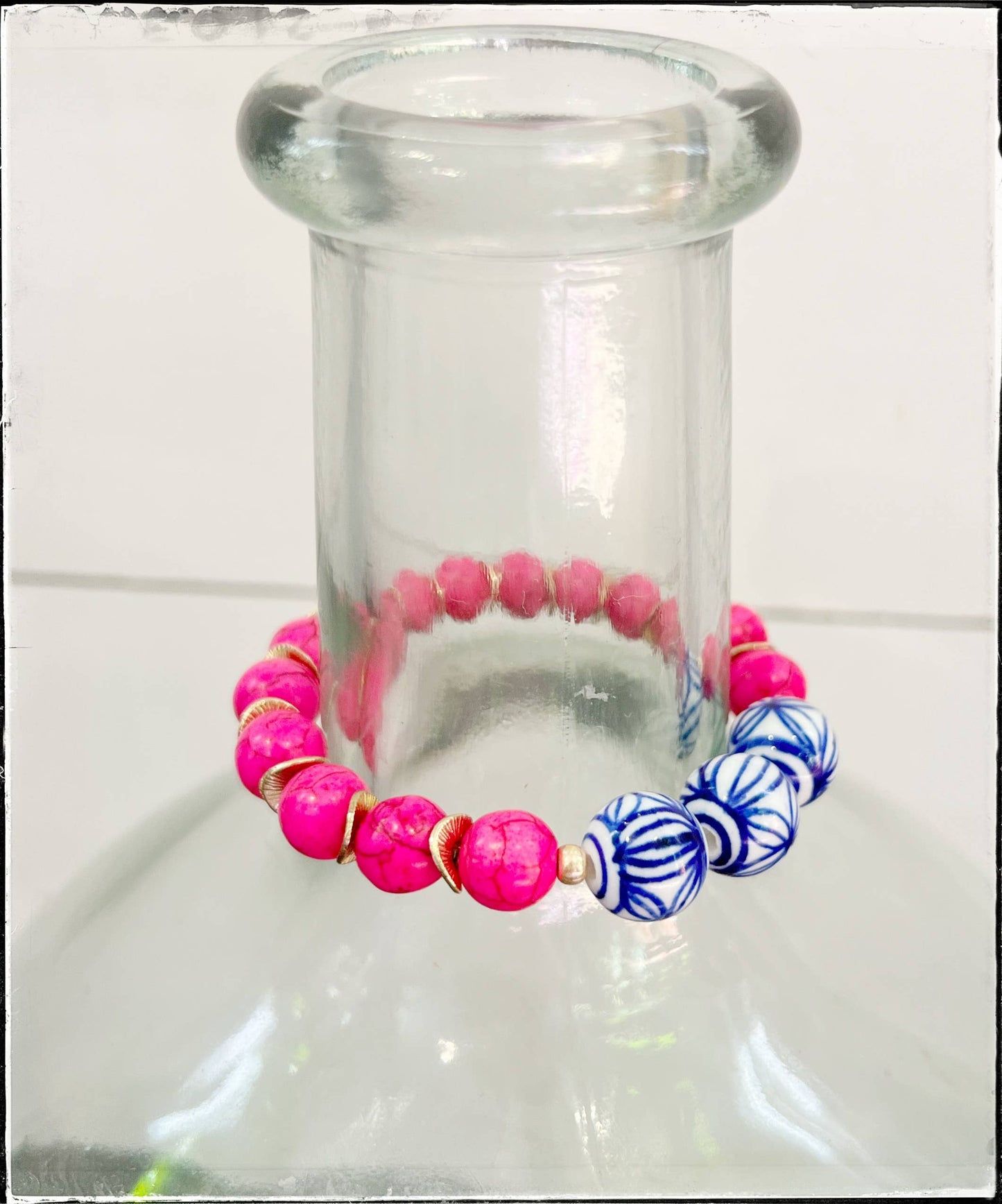 Pink Turquoise Gemstone & Chinoiserie Bead Bracelet