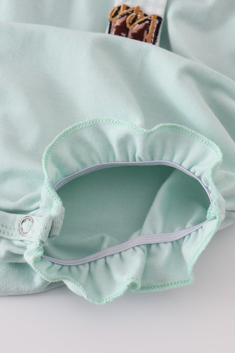 Blue Boots Embroidery Ruffle Bubble