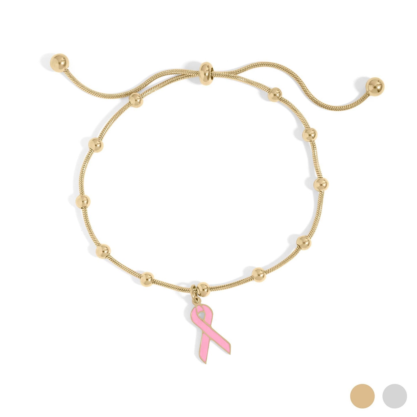Breast Cancer Awareness Adjustable Ribbon Charm Bracelet