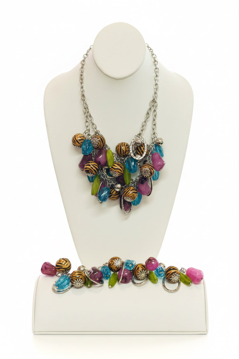 Vintage Safari Cluster Statement Necklace & Bracelet Set