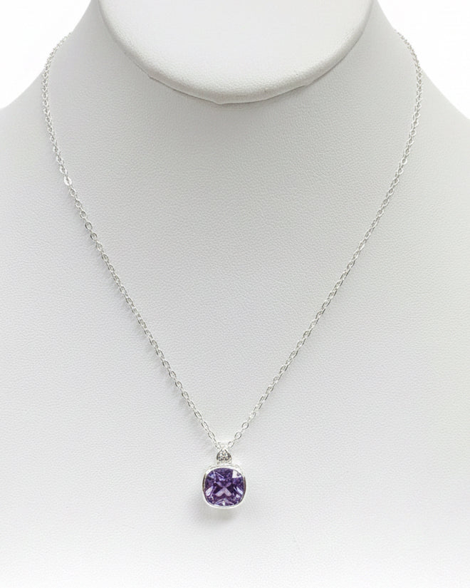 Amethyst CZ Cushion Pendant Necklace