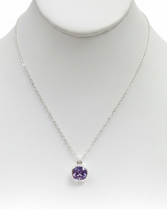 Amethyst CZ Cushion Pendant Necklace