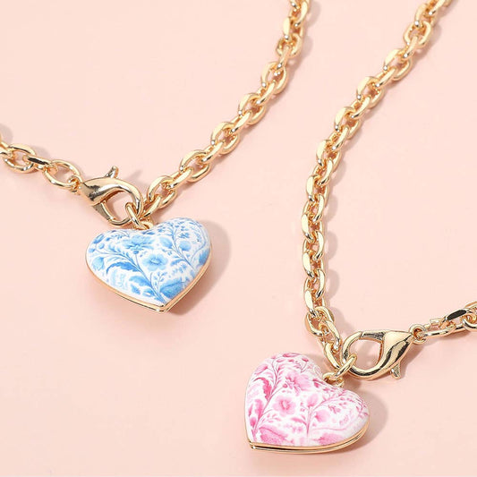 Chunky Floral Heart Charm Pendant Necklace
