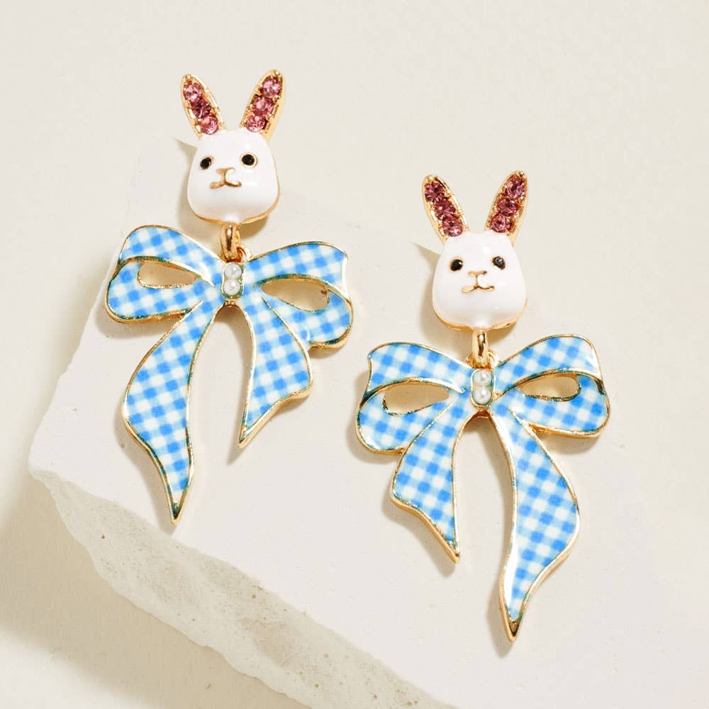 Easter Bunny Gingham Bow Earrings