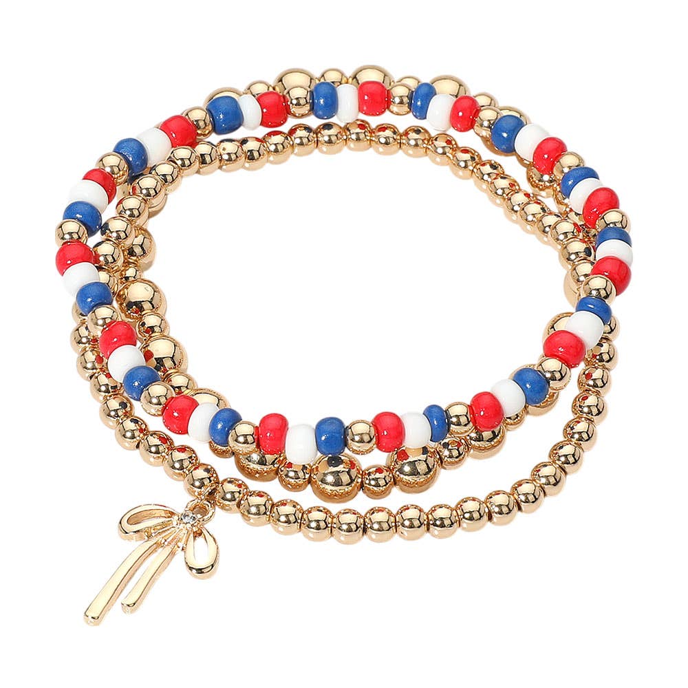 Bow Charm Beaded Layered Bracelets