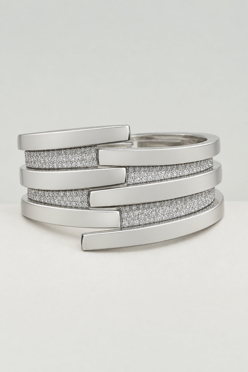 Vintage Silver-Tone Tiered Stardust Bypass Cuff