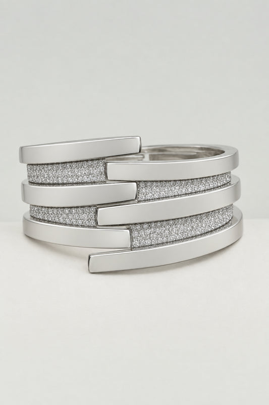 Vintage Silver-Tone Tiered Stardust Bypass Cuff