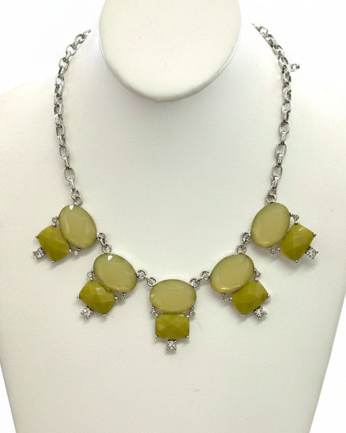 Olive Cabochon Statement Bib Necklace