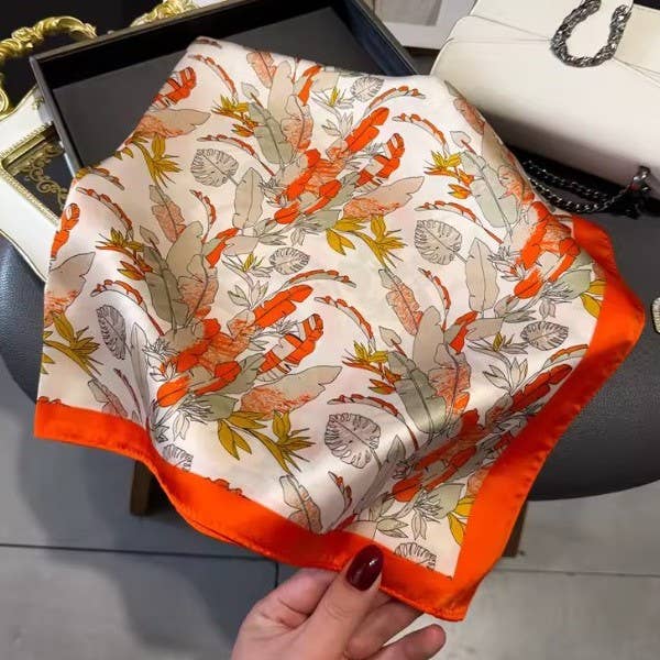 Autumn Botanical Silk-Feel Scarf