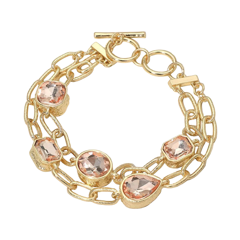 Faceted Teardrop Link Layered Bracelet