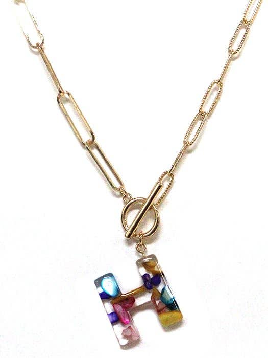 Rainbow Acrylic Initial Toggle Chain Necklace