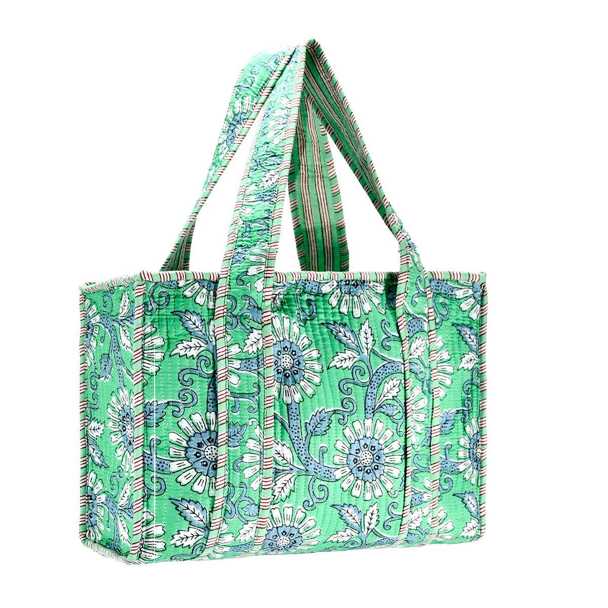 Cotton Blue Flower Tote Bag- Small & Large