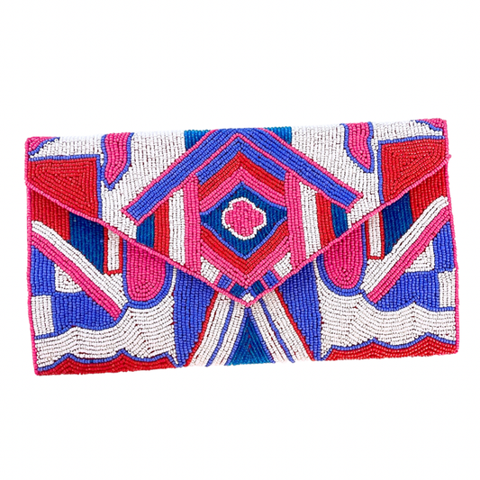 Vibrant Geometric Beaded Clutch