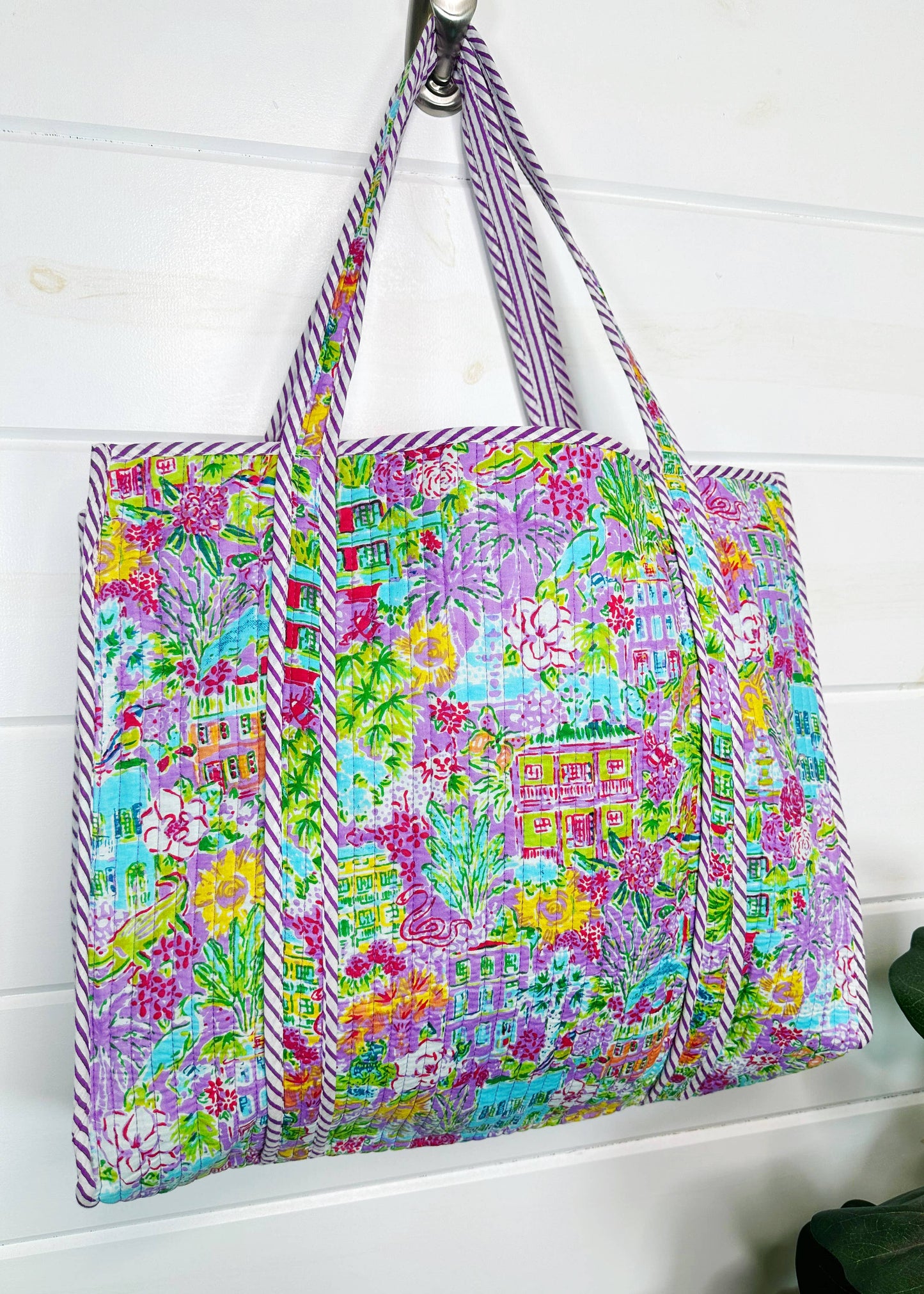 Southern Town Print Reversible Quilted Tote